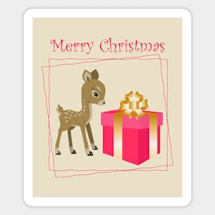 Merry Christmas deer with pink gift box Magnet